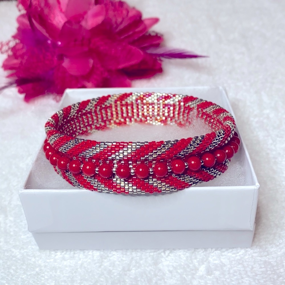 NEW!!  BANGLE BRACELET by JEWELRY FROM THE HEART!!!  Red & Silver
